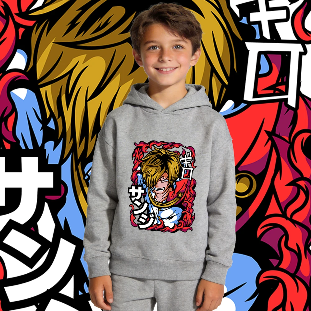 One Piece Sanji Anime Print Boys Girls Fleece Lined Hoodie Warm Fall Winter Clothes Kids Casual Pullover photo 4