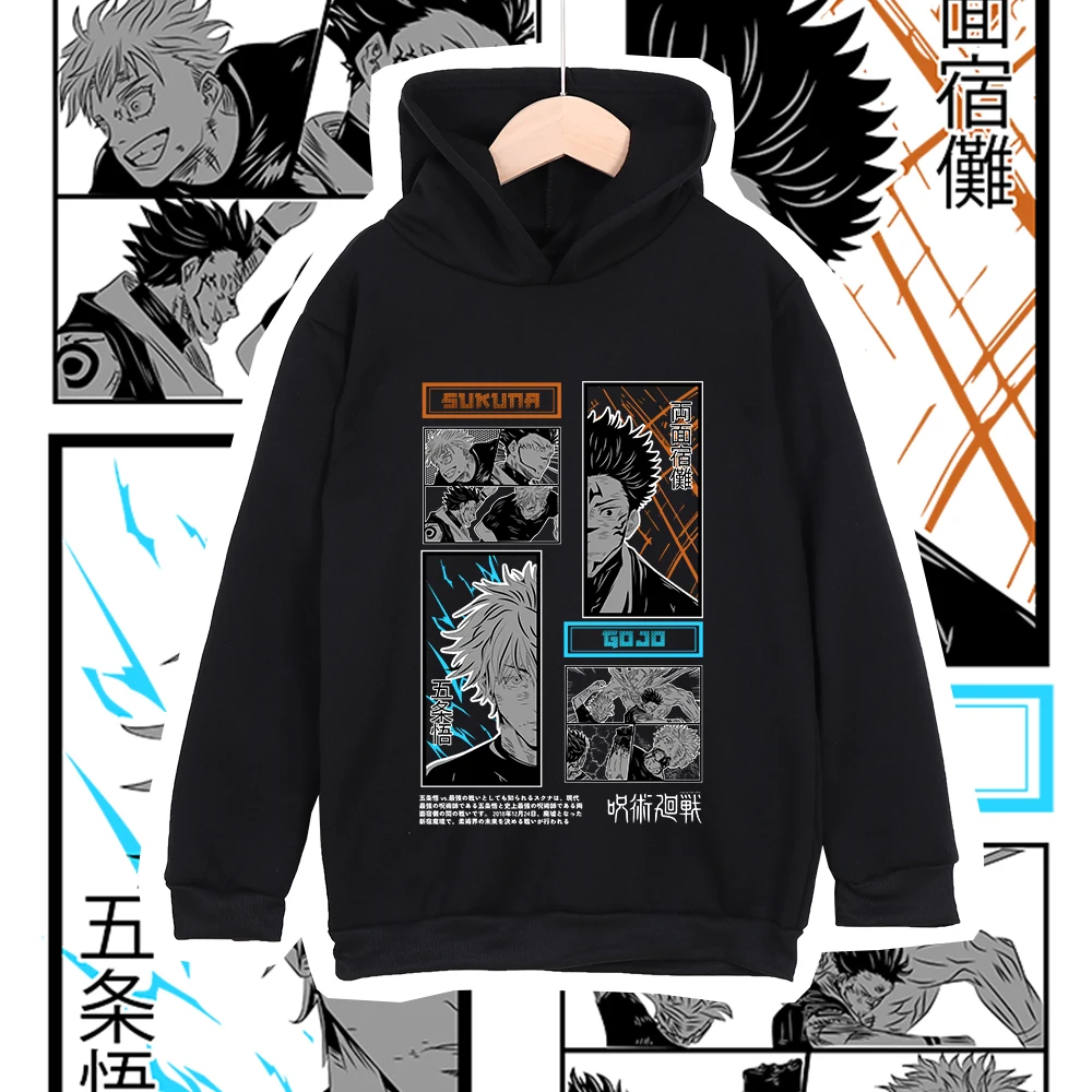 Kids Anime Hoodie Jujutsu Kaisen Gojo Sukuna Print Unisex Cotton Sweatshirt for Boys Girls Cartoon Casual Wear Cosplay Costume photo 1