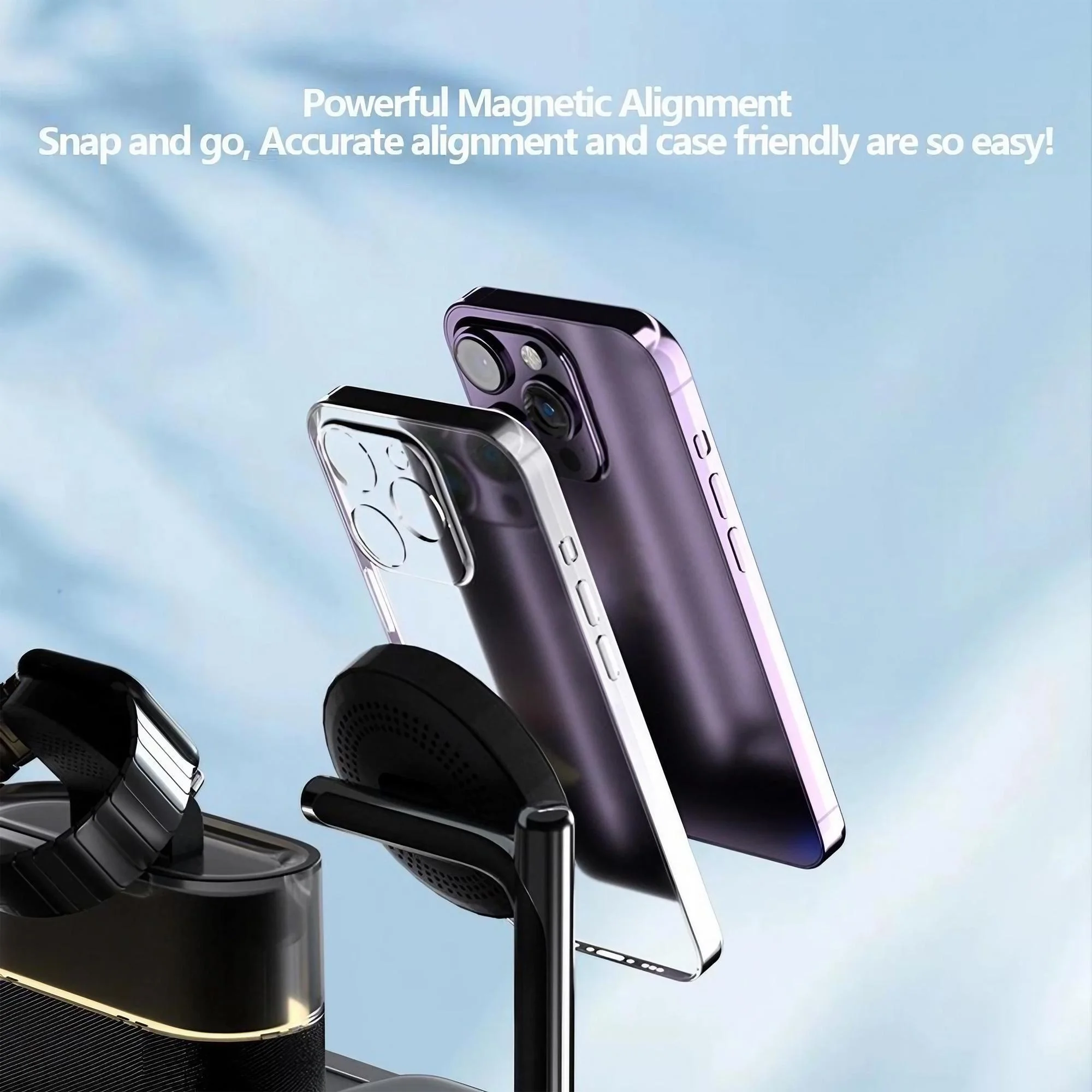 Magnetic Wireless Charging Station for Phones 12 13 14 15 16 17 and Smartwatch 8 7 6 5 Multi Device Charging Pad for Desk Home Office Travel Supports Fast 15W Phone Charging and 5W Wearables 360 Degree Stand photo 6
