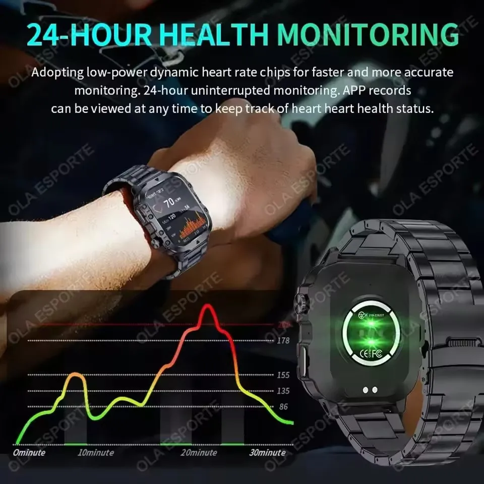 2026 New Military Smart Watch Men 3ATM Outdoor Sports Fitness Tracker Blood Pressure Health Monitoring BT Call GPS Smartwatch photo 4