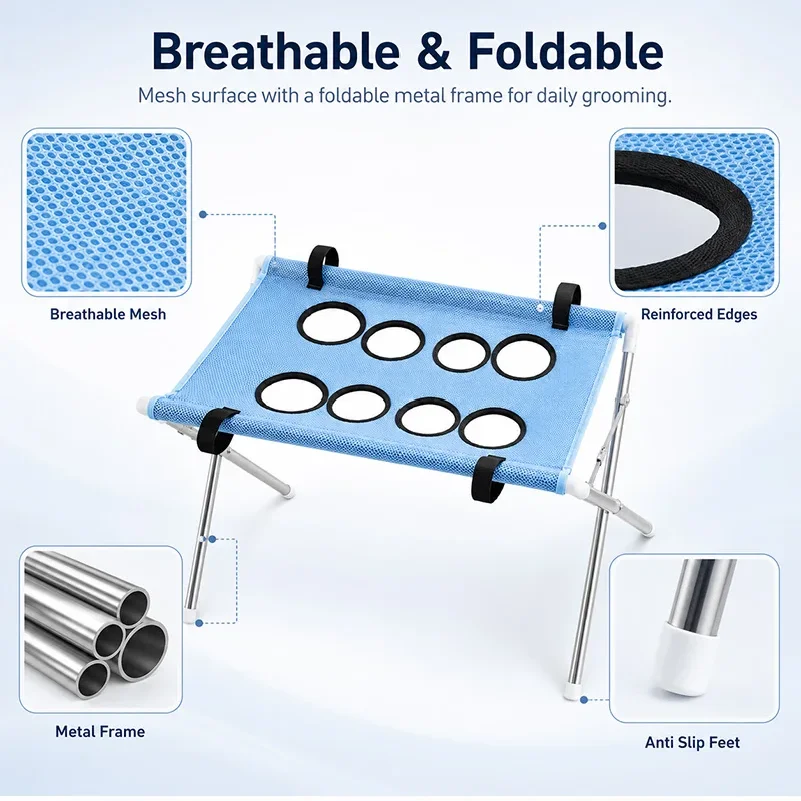 Portable Pet Grooming Bath Suspended Bed Frame With Brackets Breathable Washable Mesh Foldable Storage Pet Bath Drying Rack photo 4