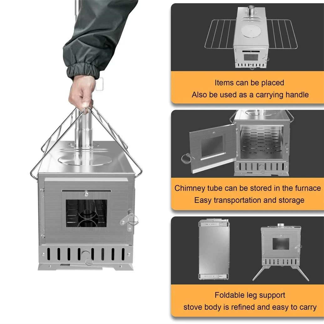 Hot Tent Stove, Unho Wood Burning Stove, Portable Wood Stove with 6 Stainless Chimney Pipes for Outdoor Heating & Cooking photo 7