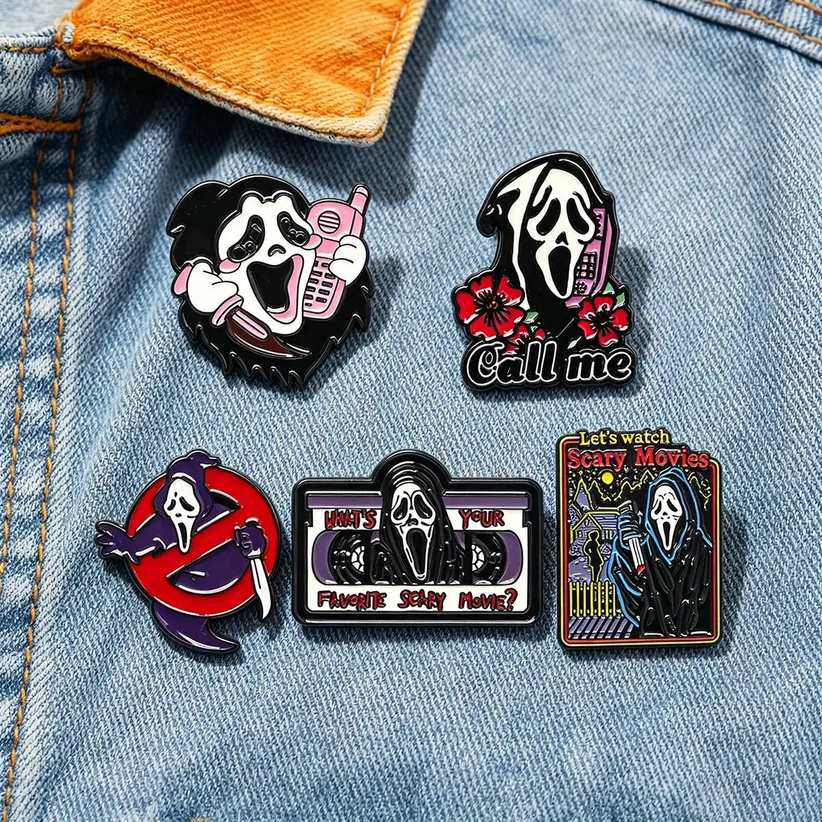 5Pcs/Set Horror Skull Enamel Brooch Gothic Punk Metal Badge Backpack Lapel Pin Costume Jewelry Accessories Halloween Gifts photo 1