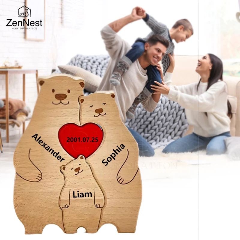 Bear Home Wooden Puzzle Personalized Custom Decor Heart Warmer Birthday Gift Art Puzzle Name Home Decor Thanksgiving Gift photo 3