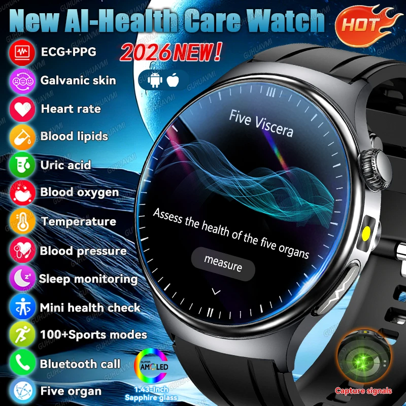 2026 New AI-Diagnosis Care Smartwatch ECG+PPG Accurate Uric Acid Blood Pressure Body Fat Five Organ Fitness Waterproof Smartwatc photo 1