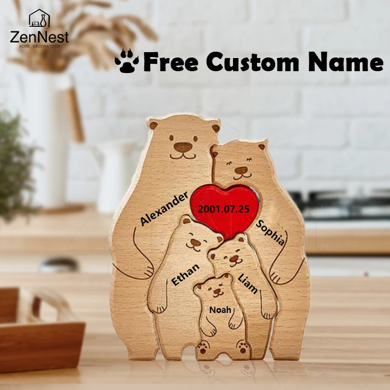 Bear Home Wooden Puzzle Personalized Custom Decor Heart Warmer Birthday Gift Art Puzzle Name Home Decor Thanksgiving Gift photo 1