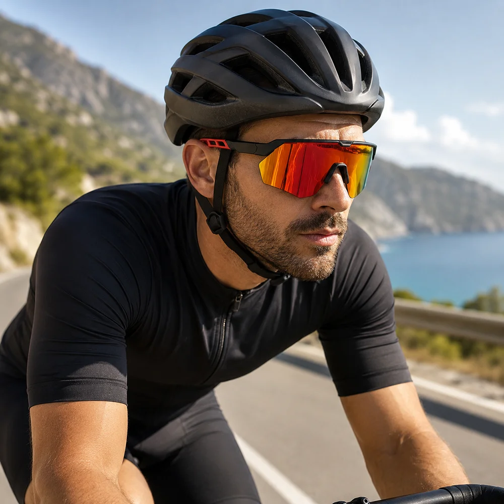 Polarized Sports Sunglasses for Men Women UV400 Semi-Rimless Shield Lens Cycling Driving Running Outdoor Glasses with Case photo 3