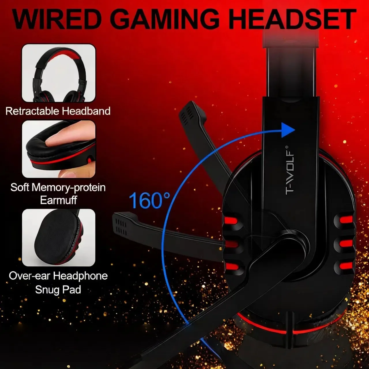 T-WOLF Thunderwolf TF880 Wired Keyboard, Mouse, Headphones and Audio Five-piece E-sports Game Enjoy Super Fast Moving Speed. photo 4