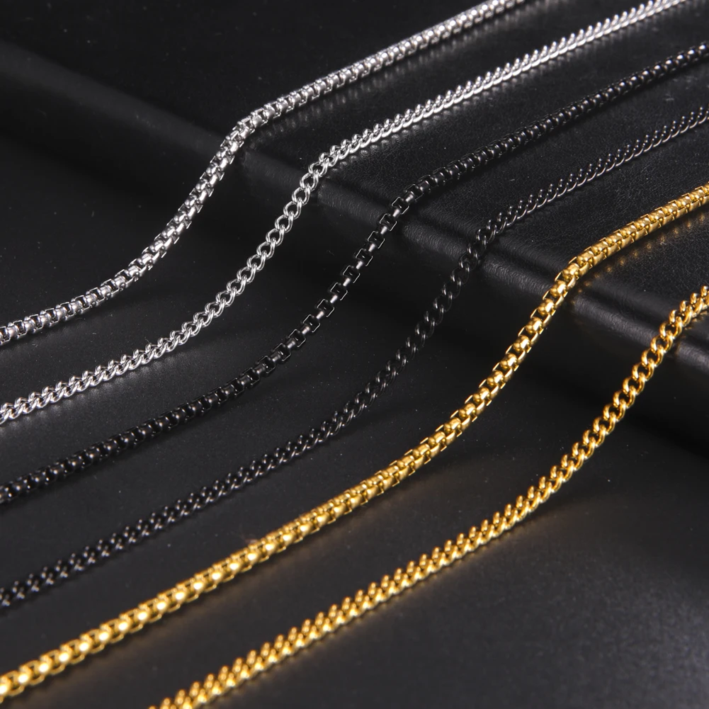 Skyrim Fashion 60cm Long Box Chain Necklace Men Stainless Steel Black Gold Color Link Chains Basic Punk Jewelry Wholesale photo 1