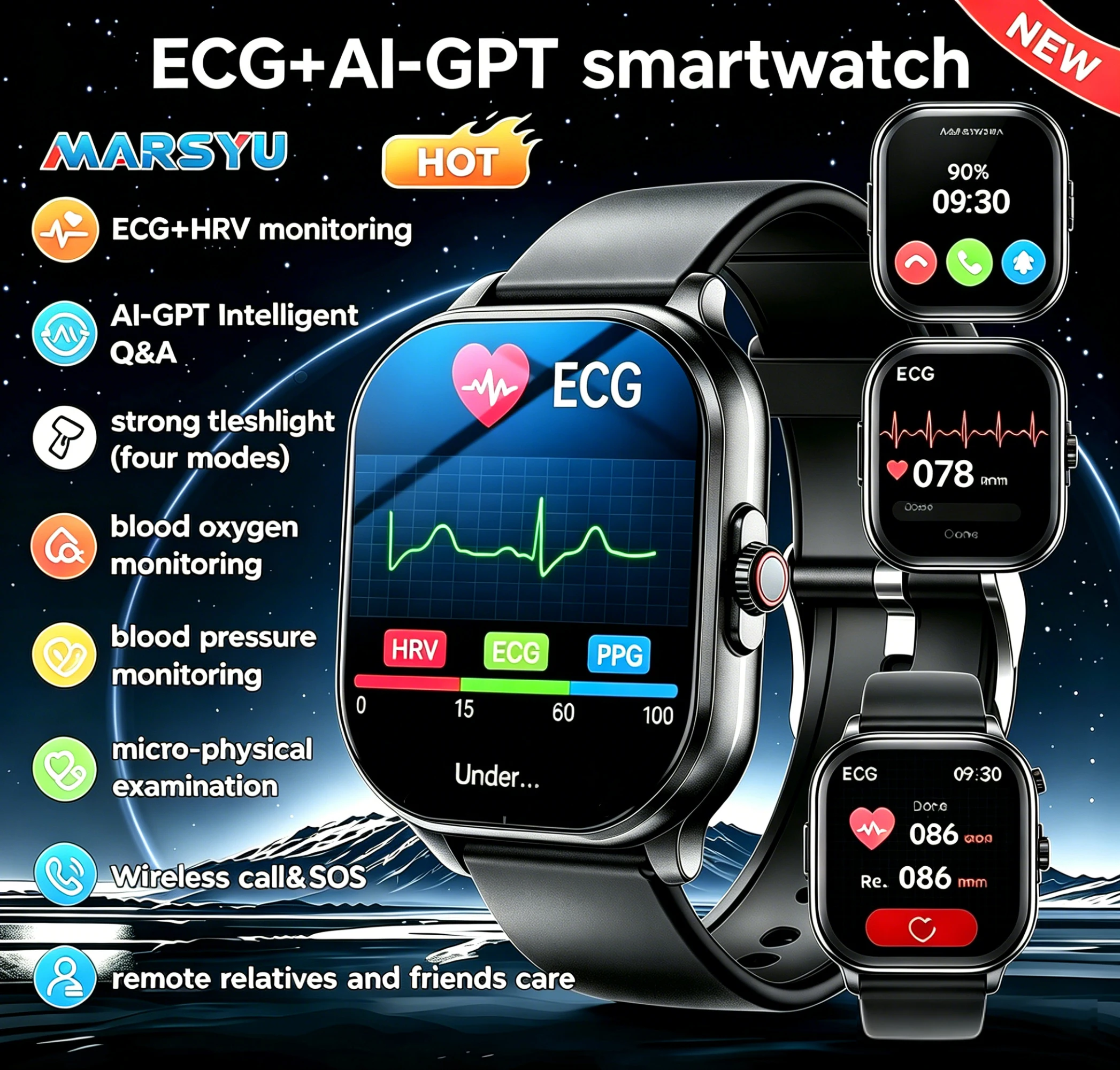 2026 New AI Healthy Diagnose ECG+PPG Smart Watch Blood Lipid Uric Acid Bluetooth Call Blood Pressure Health Smartwatch Women photo 1
