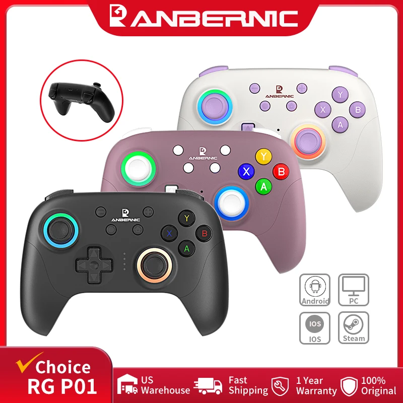ANBERNIC RG P01 Retro Games Controller Wired/Wireless Bluetooth RGB Hall Effect Joystick XBOX Gamepad for PC Android IOS Steam photo 1