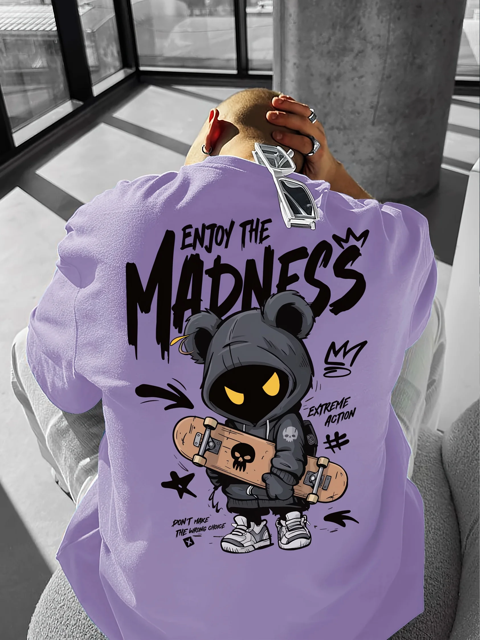 Hot selling fashionable men's cartoon letter printed comfortable and breathable round neck T-shirt outdoor street style top photo 3