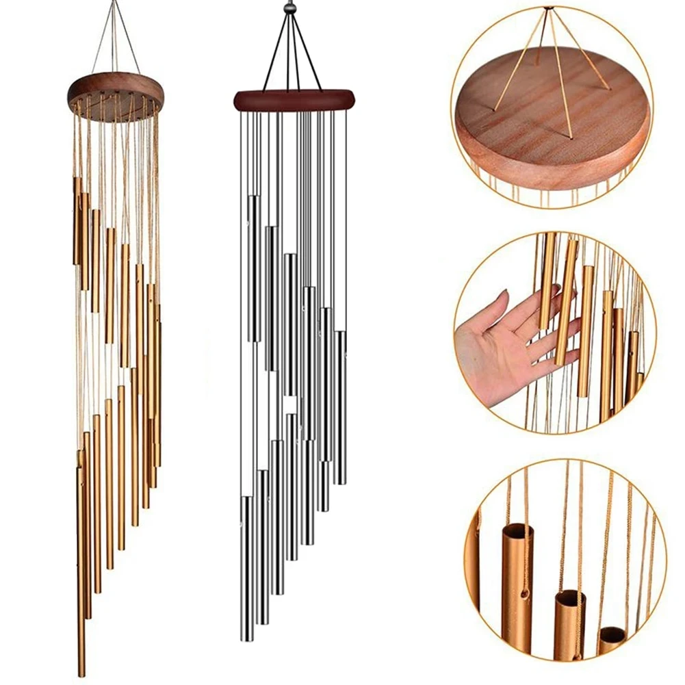 1piece 12 Tubes Aluminum Alloy Wind Chimes with Hook Gold/silver Bells for Outside Home Wedding Party Memorial Decoration Gifts photo 1