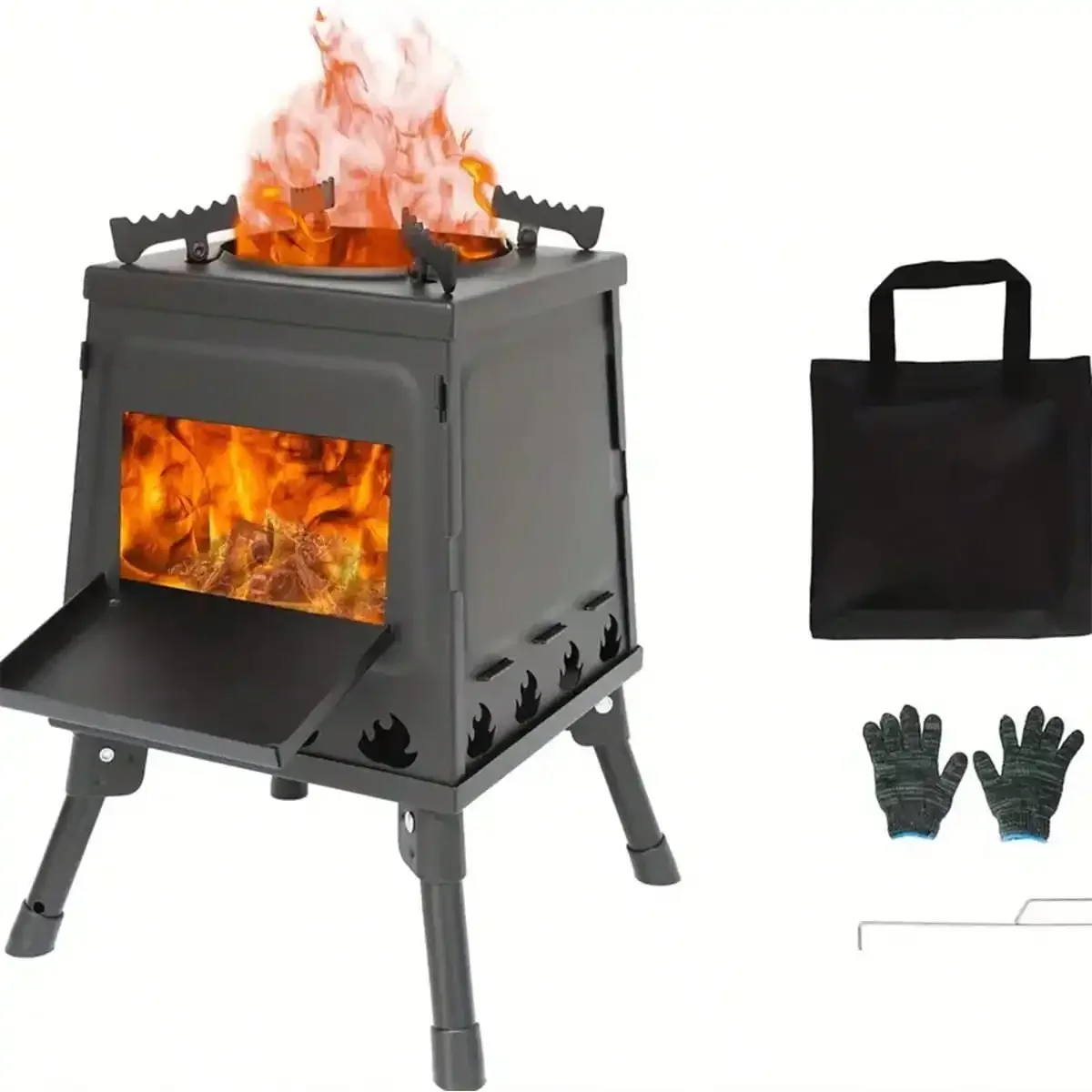 Wood Burning Camp Stove Portable Cast Iron Wood Stove For Outdoor Hiking Picnic BBQ Travel Black photo 1