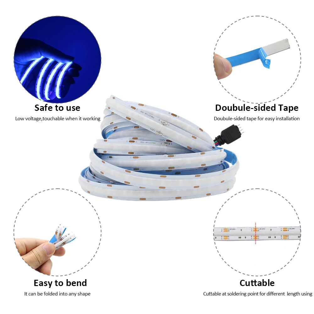 COB RGB LED Strips 12V DC 756LEDs 1M 2M 3M 4M 5M High Density Flexible FOB Tape Ribbon Lights for Room Decoration Lighting Lamp photo 4