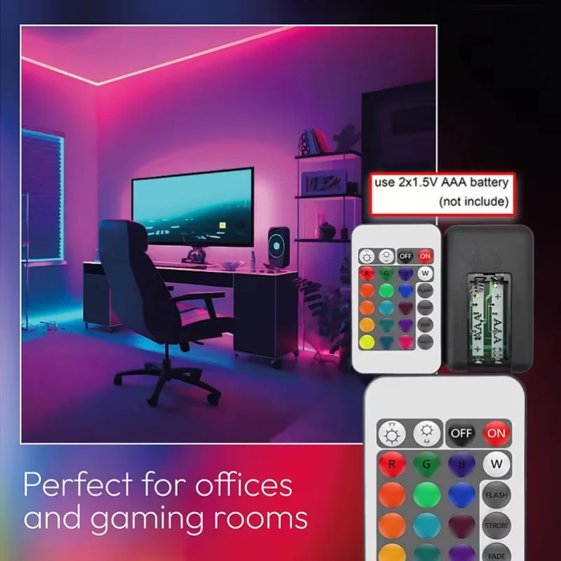 1 Roll of Low-Voltage 5V Flexible Rgb Color-Changing Neon Led Light Strip, USB Interface, with 24-Key Multi-Function Controller, Can Switch Light Colors and Adjust Light Brightness, Used for Gaming, Electric Car Decora photo 5