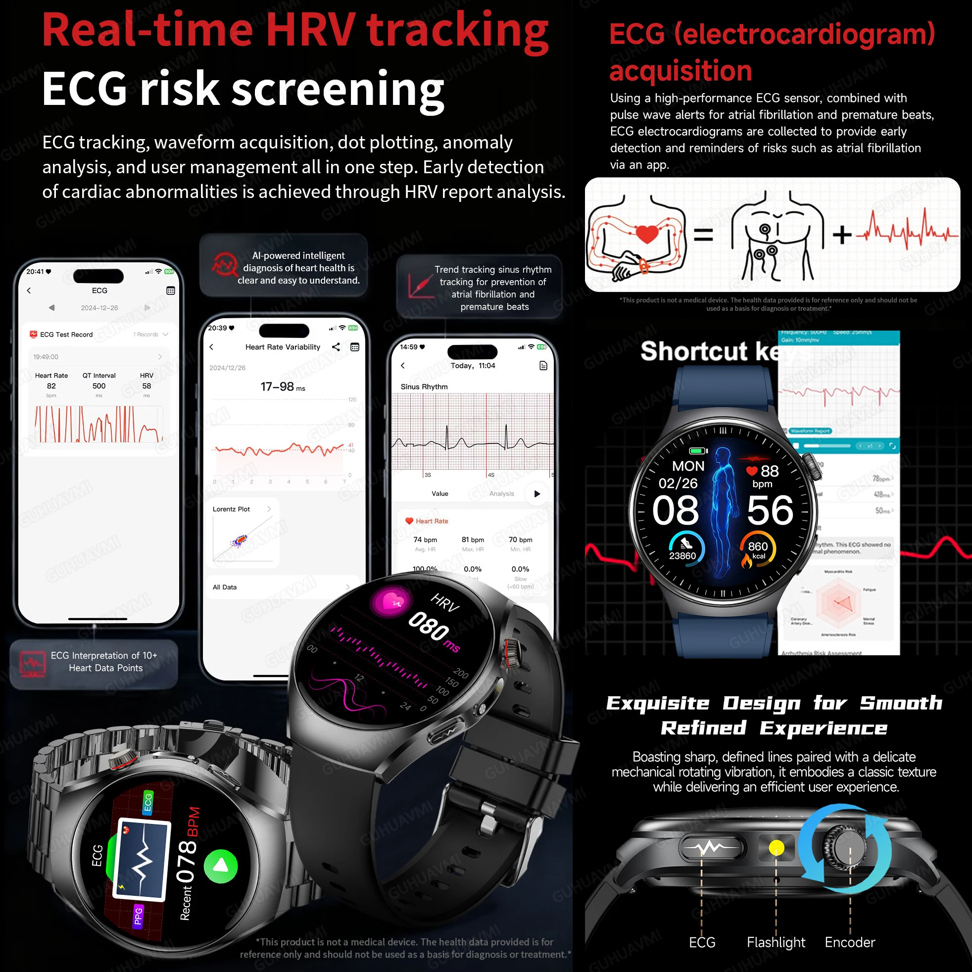 2026 New AI-Diagnosis Care Smartwatch ECG+PPG Accurate Uric Acid Blood Pressure Body Fat Five Organ Fitness Waterproof Smartwatc photo 4