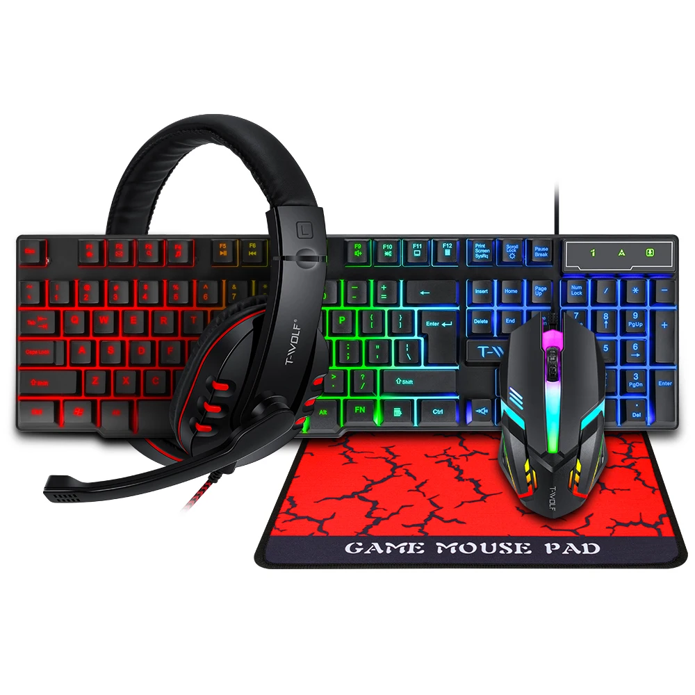 TF800 Four-piece Gaming Combo 104 Keys Keyboard 4-color Breathing Light Mouse 3.5mm Gaming Headset Anti-slip Mouse Pad photo 1