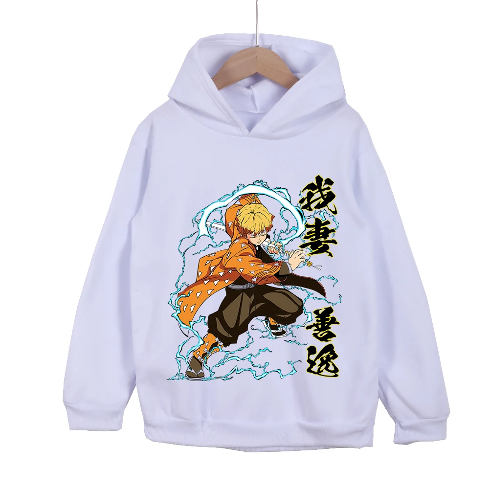 Demon Slayer Zenitsu Anime Cotton Hoodie for Kids 3-12 Boys Girls Unisex Pullover Sweatshirt Cosplay Costume photo 1