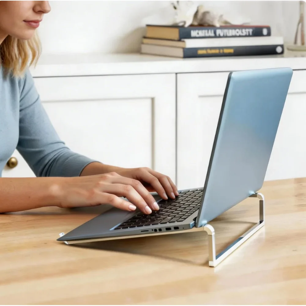 Foldable Laptop Stand for Desk, Universal Laptop Riser Ventilated Holder, Silver, Portable Notebook Stand photo 1