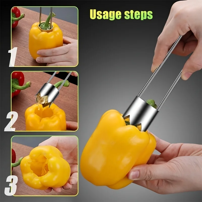 Stainless Steel Corers Portable Core Remover Fruit and Vegetable Core Extractor Kitchen Tools for Pitting Chili Peppers Melons photo 1
