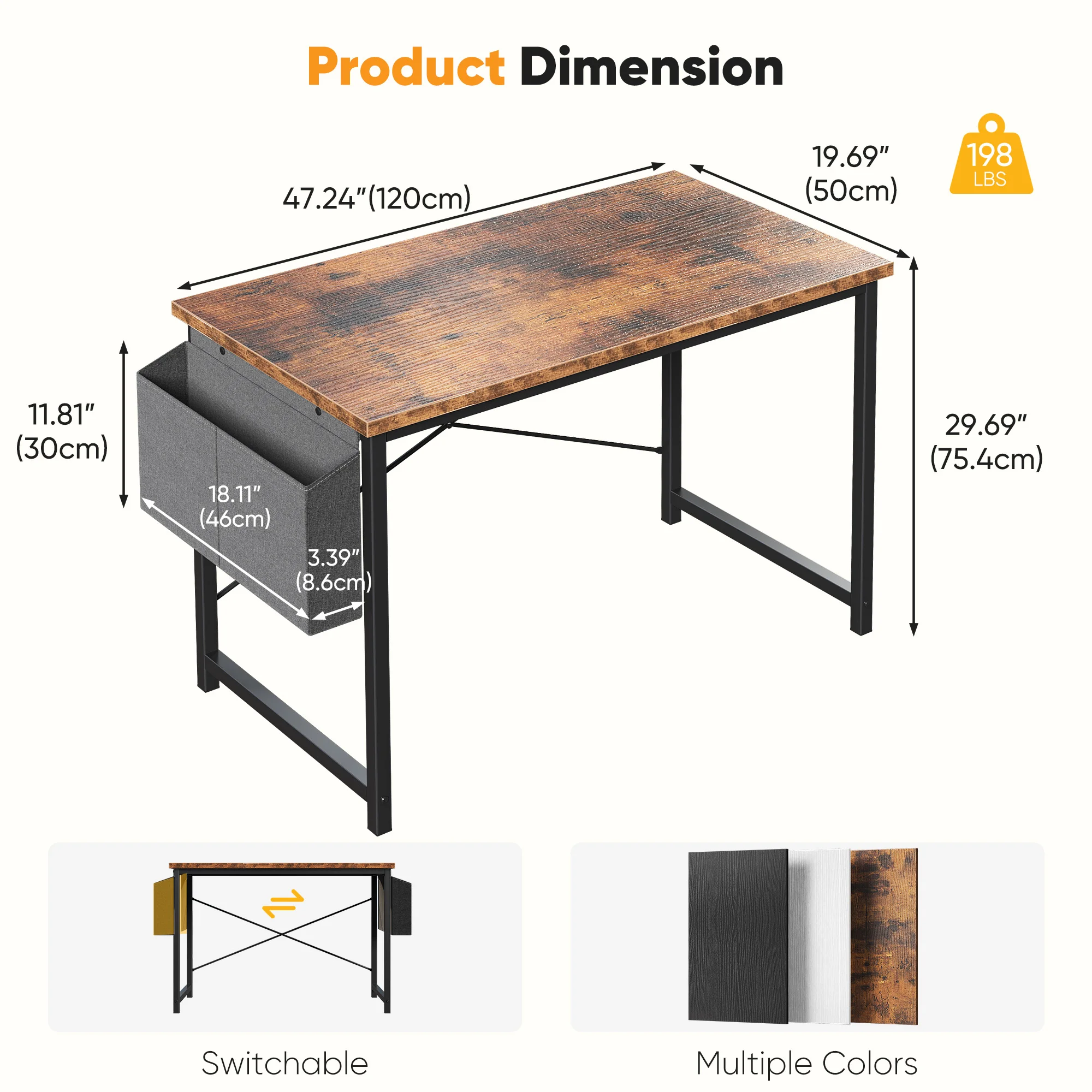 JHK 31IN to 55IN Computer Office Desk Writing Study Office Gaming Table with Storage Bag Metal Frame Wood Tabletop Easy Assembly photo 5