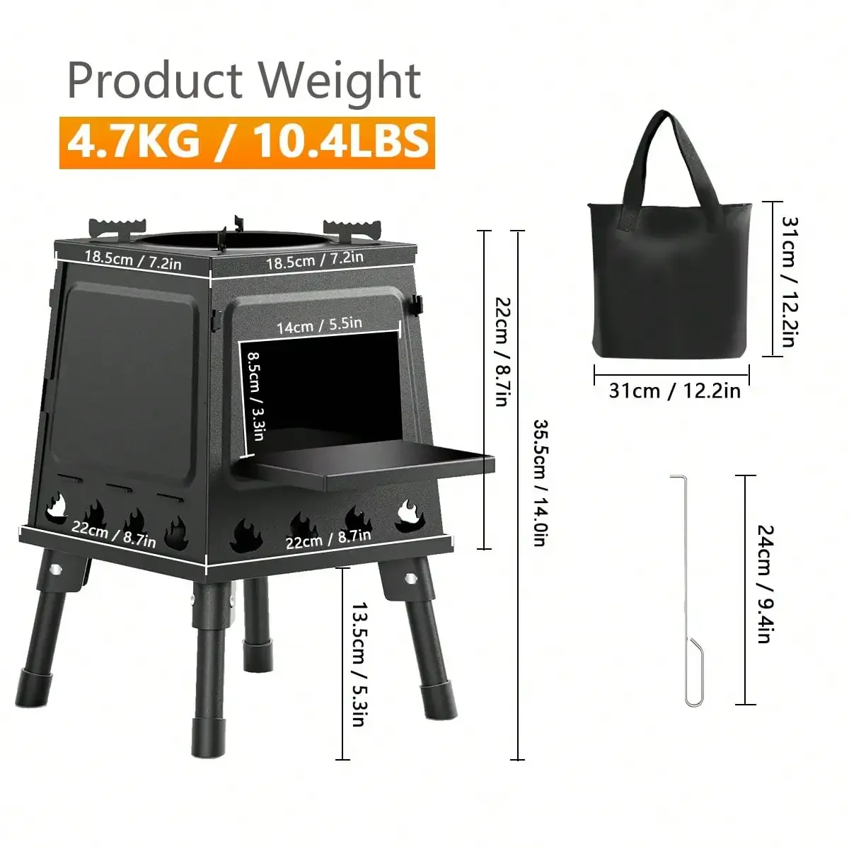 Wood Burning Camp Stove Portable Cast Iron Wood Stove For Outdoor Hiking Picnic BBQ Travel Black photo 5