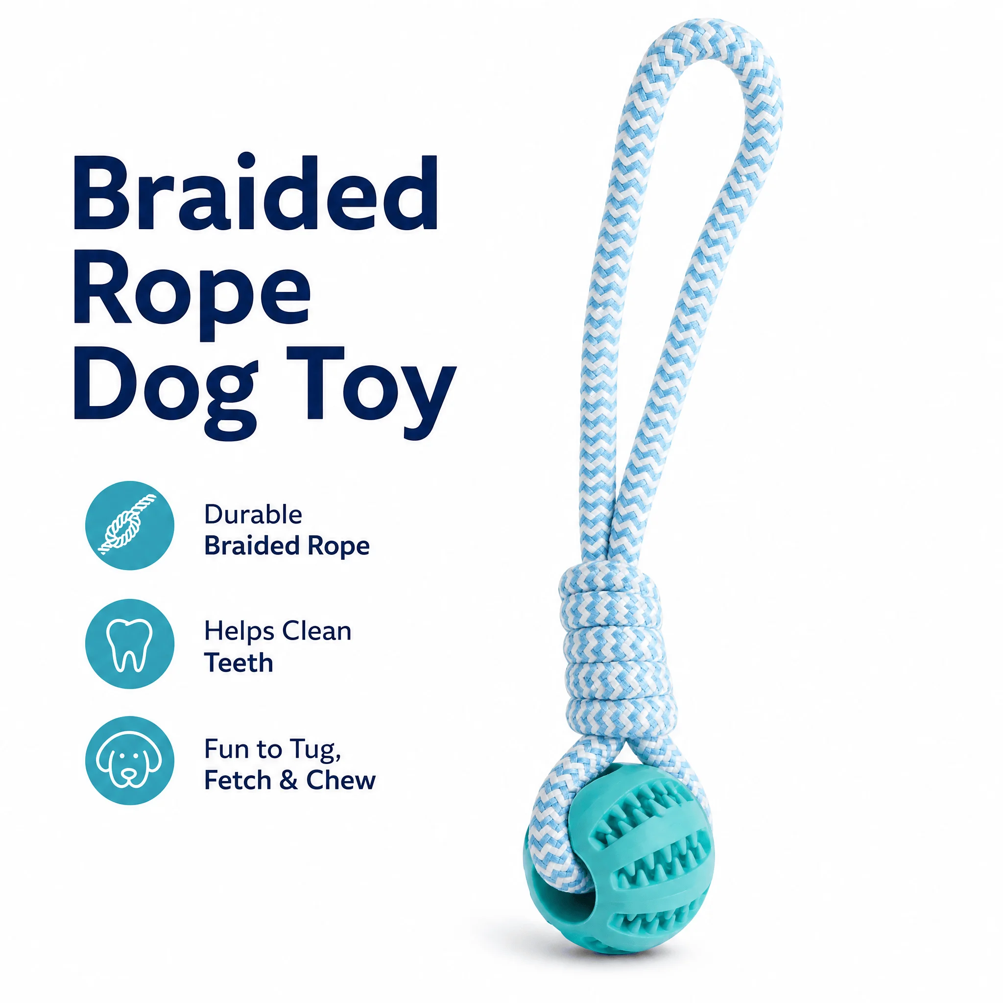Braided Rope Dog Toy with Rubber Ball, Durable Pet Chew Toy for Teeth Cleaning, Interactive Tug Fetch Play Toy for Small Medium Dogs Puppy photo 1