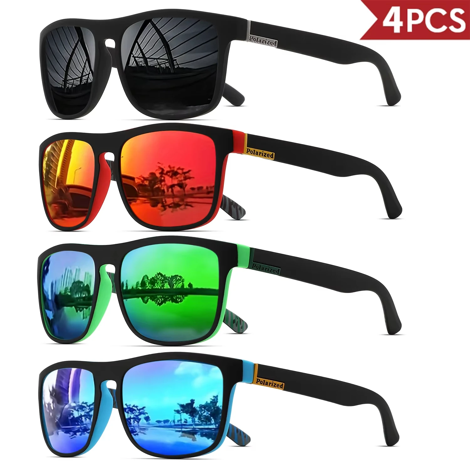 1-4PCS Men Classical Square Polarized Sports Sunglasses Lightweight PC Frame UV400 for Driving Fishing Cycling Unisex Durability photo 1