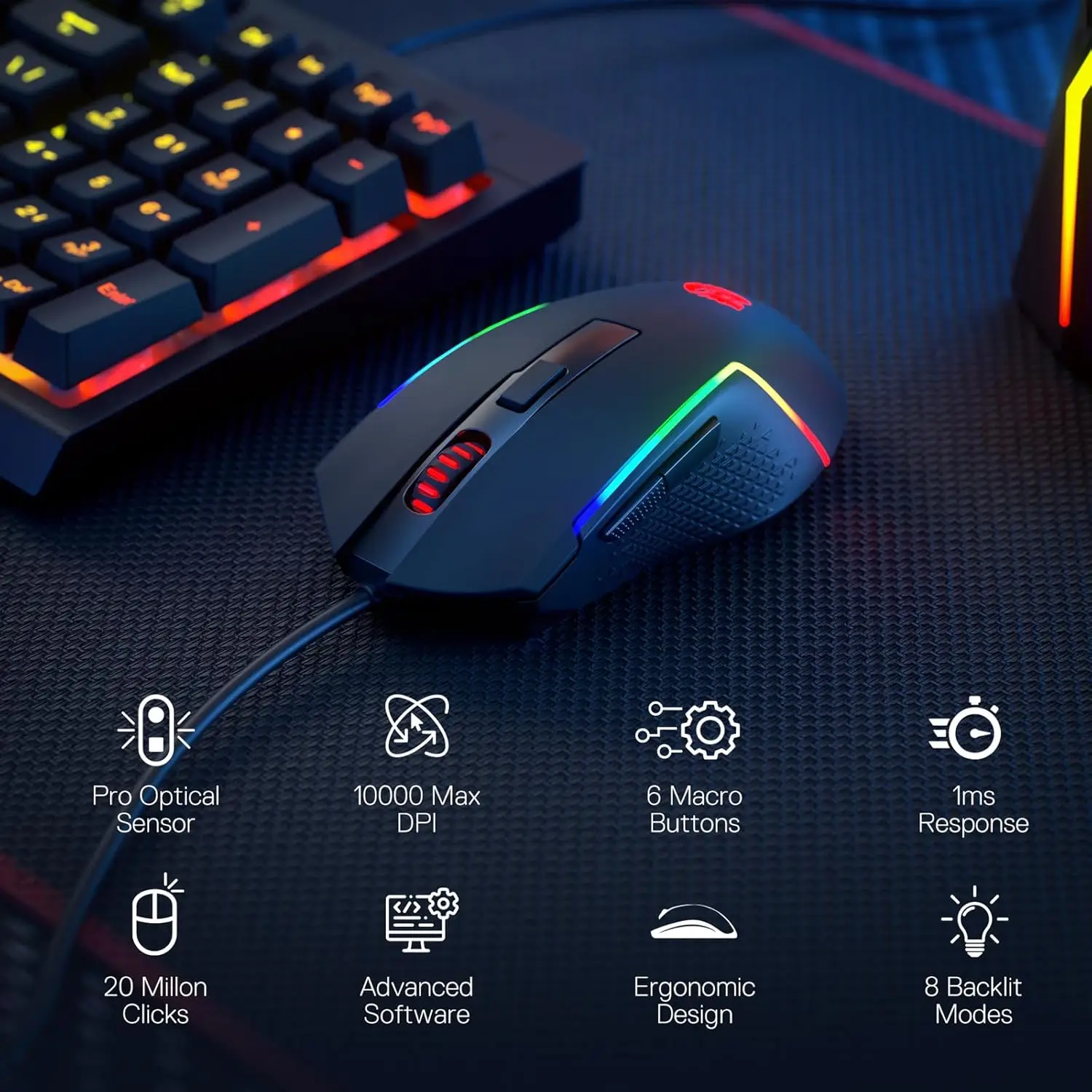 Redragon S141 Gaming Keyboard and Mouse Combo K515 RGB Wired Keyboard M616 10000 DPI Wired Gaming Mouse Bundle photo 2