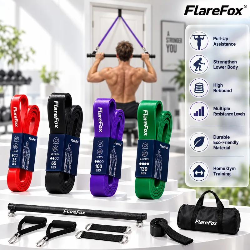 FlareFox Resistance Bands Set Push-pull Rod Chest Muscle Training Pull-Up Assist Strap Agility Training Gym Equipment for Home photo 1