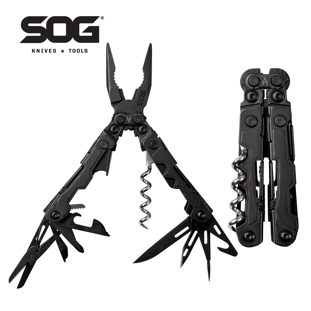 SOG PowerLitre 19 Functions Compact Multitool EDC 5 Inch Lightweight Stainless Steel Multifunctional Pliers W/ Folding Knife Wire Cutter Magnetic Bit Holder Corkscrew For Survival Hiking Home DIY Outdoor Emergency Repair Portable Hand Tools W/ Pocket Clip photo 1
