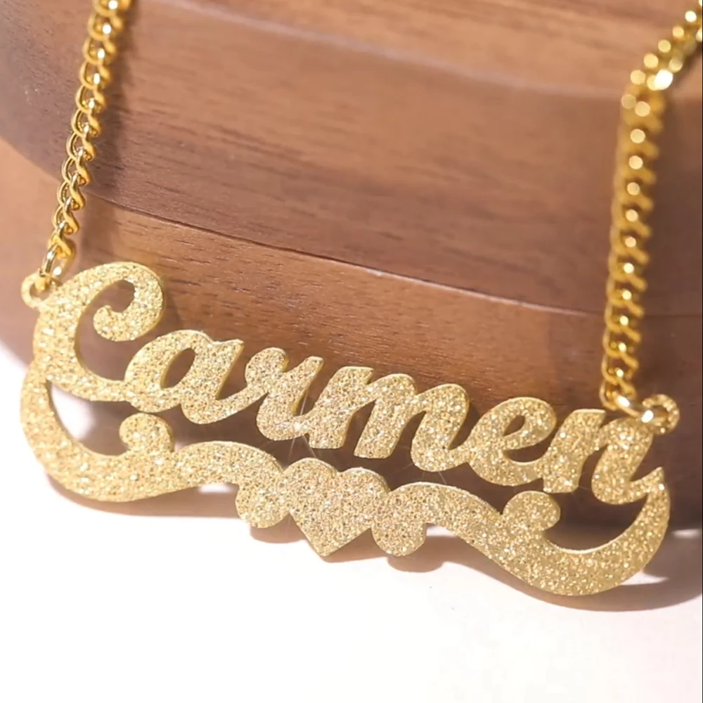 My Shape Custom Name Sparkling Necklaces Stainless Steel Customized Bling Frosted Pendants Personalized Name Chain Jewelry Gifts photo 4