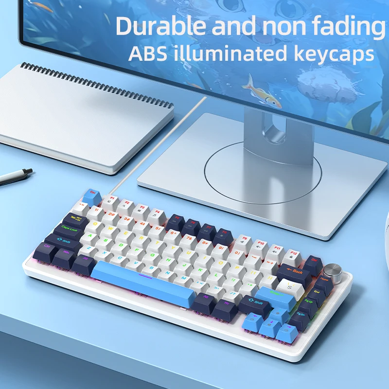 APAYADO K82 75% Wired Mechanical Keyboard 82 Keys RGB Hot Swappable Multifunction Knob Blue Red Switch for Windows Mac photo 6