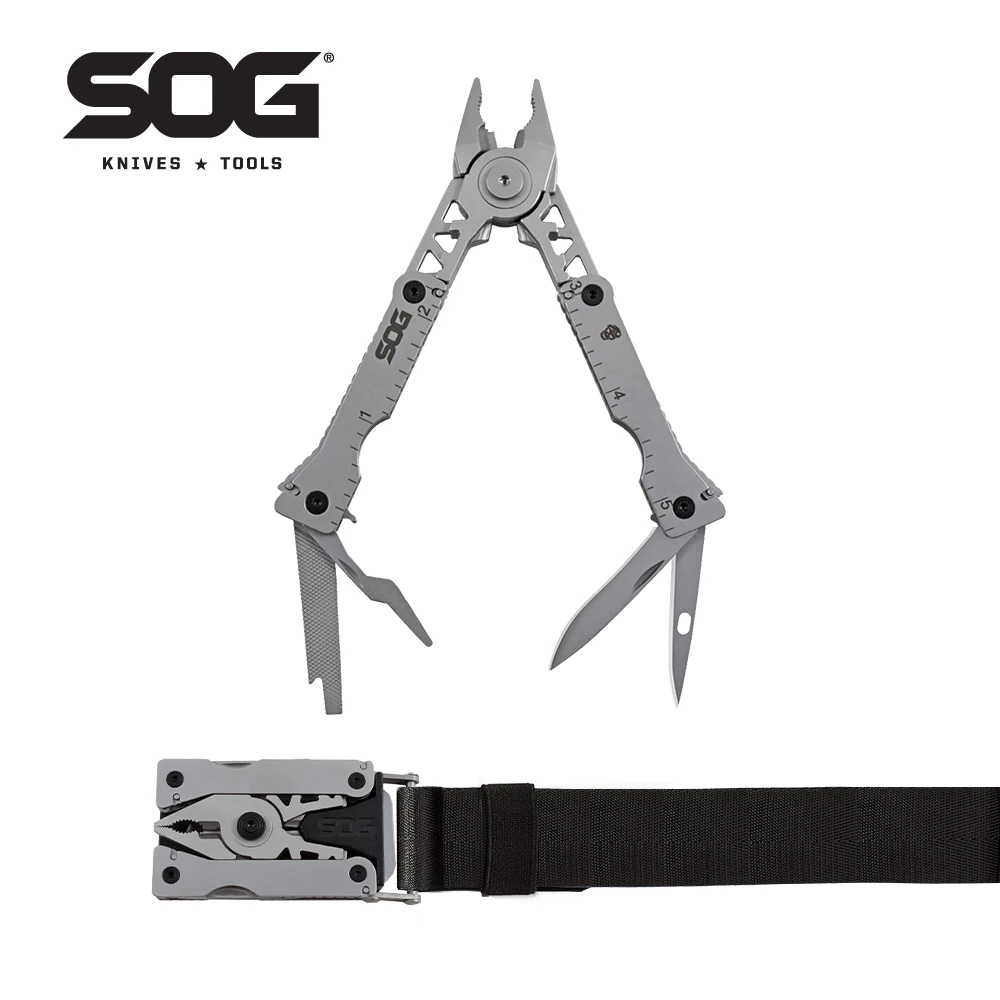 SOG 11 Tools Sync L Multi-tool Belt Buckle Mini Folding Pliers Pocket EDC Tools Kit with Knife Outdoor Survival Gadgets For Men photo 1