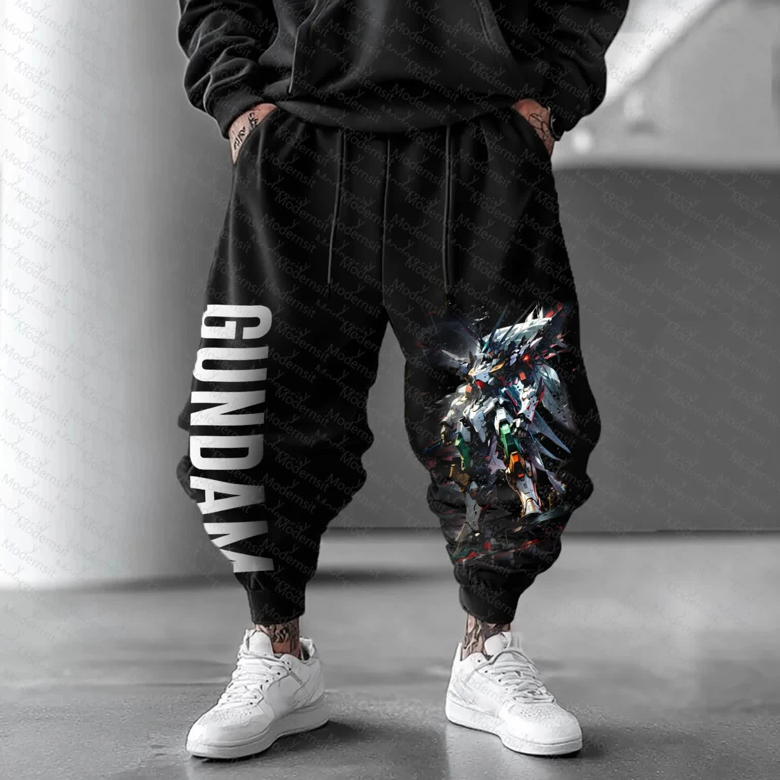 Men Women GUNDAM Anime Hoodie Black Mecha Graphic Streetwear Casual Loose Fit Autumn Winter Running Fitness Unisex photo 3