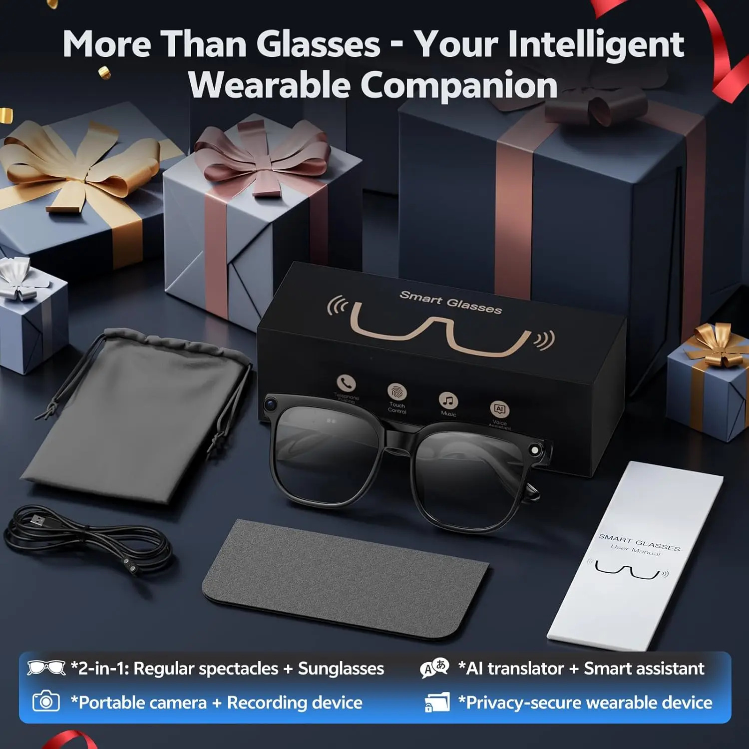 2026 4K 8MP Smart Glasses Men HD Camera 150+Language Translation ChatGPT WIFI Video Recording Bluetooth CallAudio Glasses Women photo 6