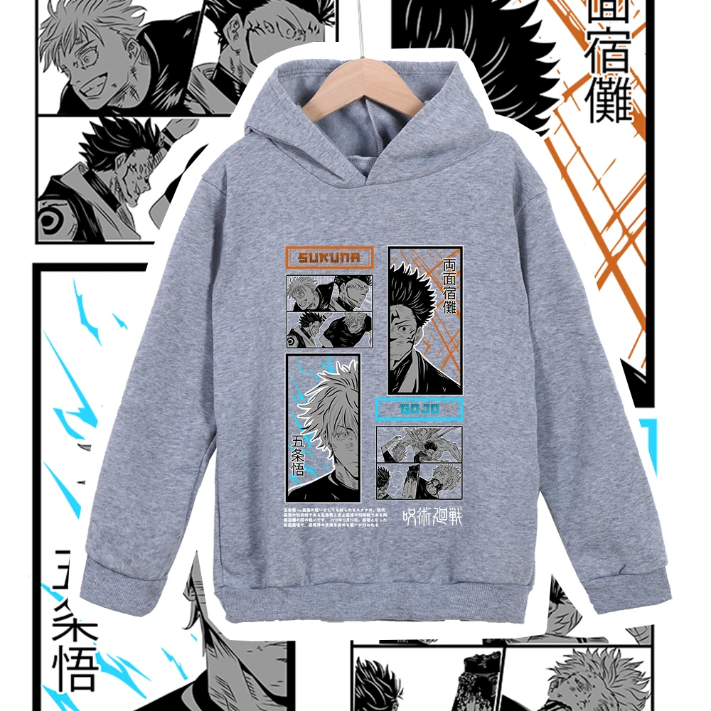 Kids Anime Hoodie Jujutsu Kaisen Gojo Sukuna Print Unisex Cotton Sweatshirt for Boys Girls Cartoon Casual Wear Cosplay Costume photo 3