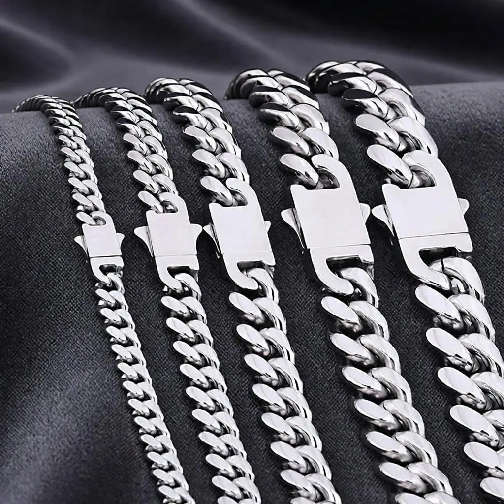Men's Stainless Steel Cuban Link Chain Necklace Minimalist Hip Hop Silver Chain Necklace photo 1