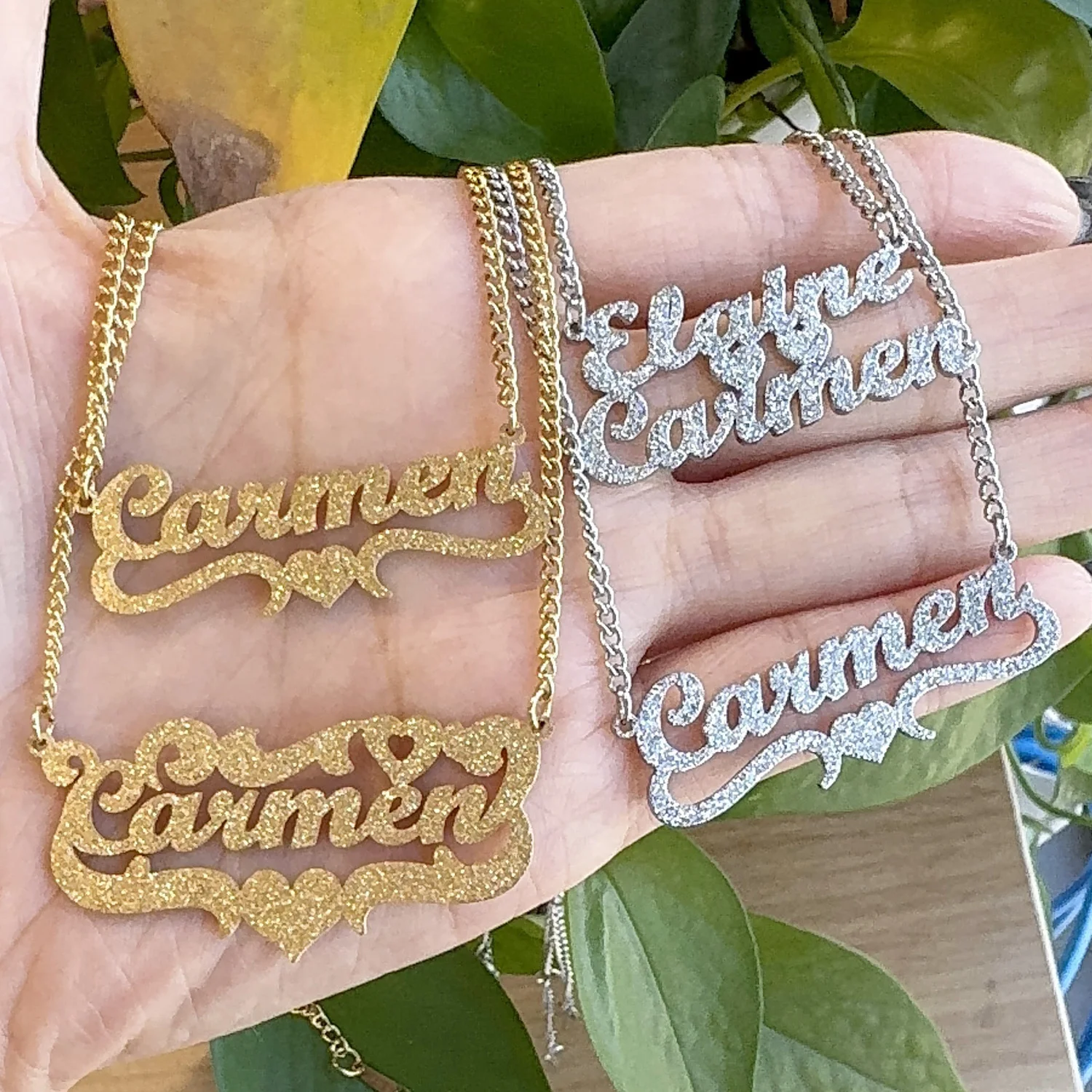 My Shape Custom Name Sparkling Necklaces Stainless Steel Customized Bling Frosted Pendants Personalized Name Chain Jewelry Gifts photo 3