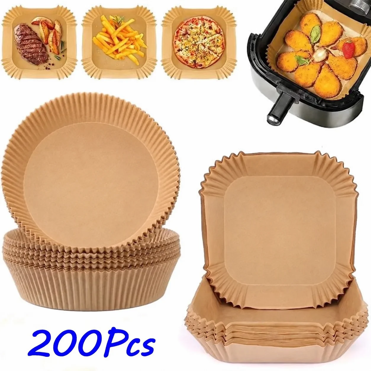 50/100/200Pcs Air Fryer Baking Paper Non-Stick Airfryer Baking Papers Round Air-Fryer Paper Liners Paper Kitchen Accessories photo 1