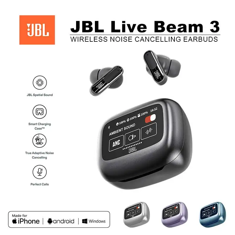 Original JBL Live Beam 3 True Wireless Bluetooth Earbuds with LED Smart Display Box Headphone Noise Cancelling Earphones Beam3 photo 1