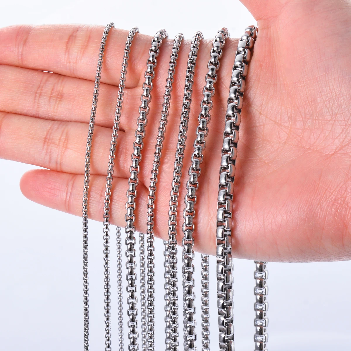 1Pc Stainless Steel Square Rolo Stainless Steel Chain Necklace Round Box Necklace Men Women Width 2mm-5mm photo 5