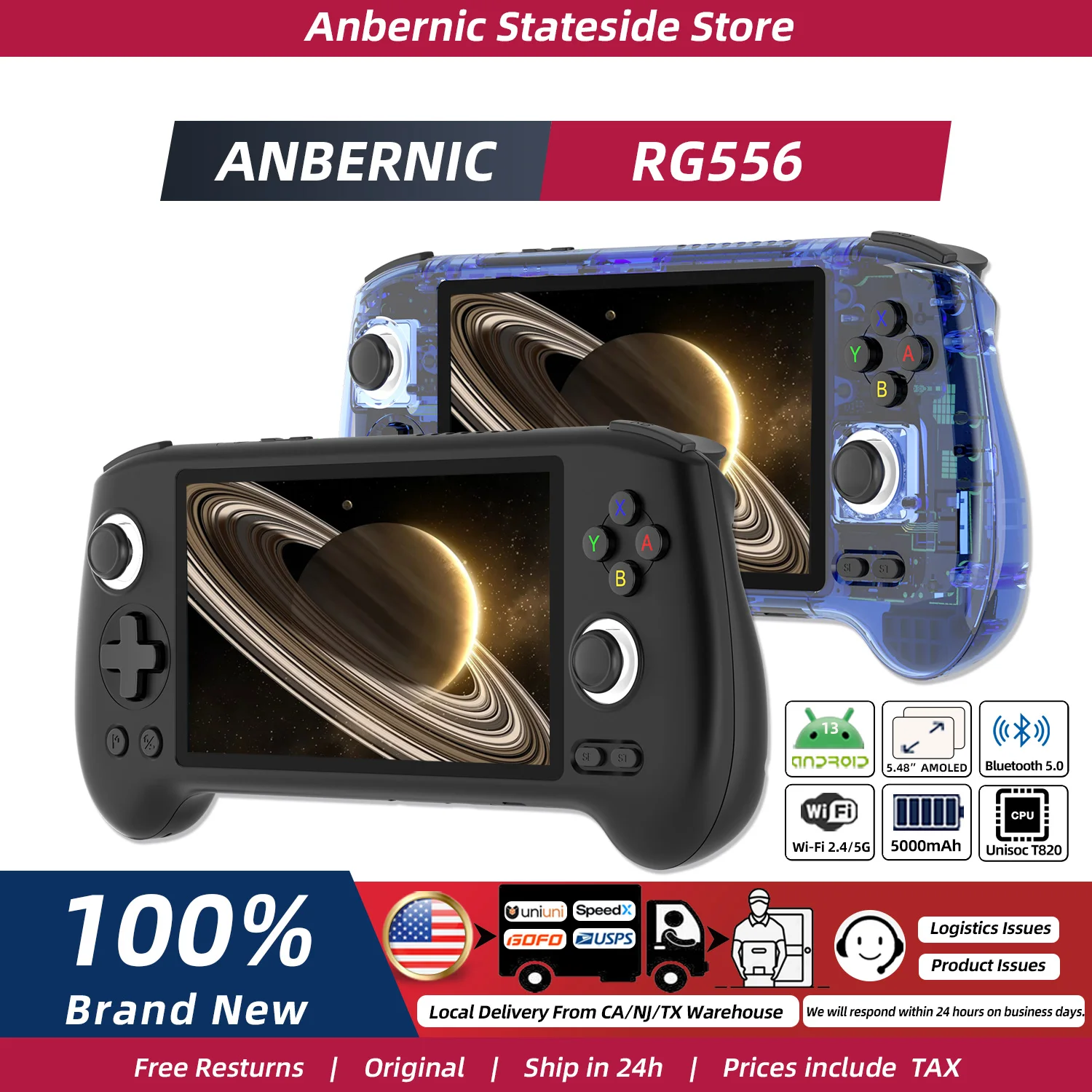 ANBERNIC RG556 Retro Handheld Game Android 13 5.48 inch Touch OLED Screen Support DP WiFi Bluetooth Hall Rocker Battery 5500mAh photo 1