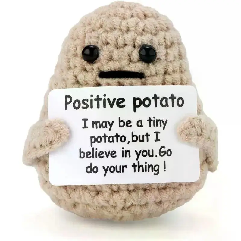 New Positive Energy Potato Hug Pocket Mini Handmade Plush Wool Knitting Doll with Card Funny Christams Gift Home Room Decoration photo 1