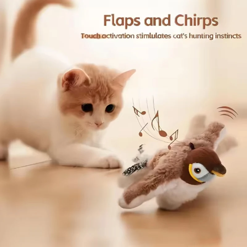 Hot Simulated Bird Cat Toy Interactive Toys Dog Rechargeable Chirping Flapping Bird(no Flying) Touch Activated Plush Toy Pet photo 3