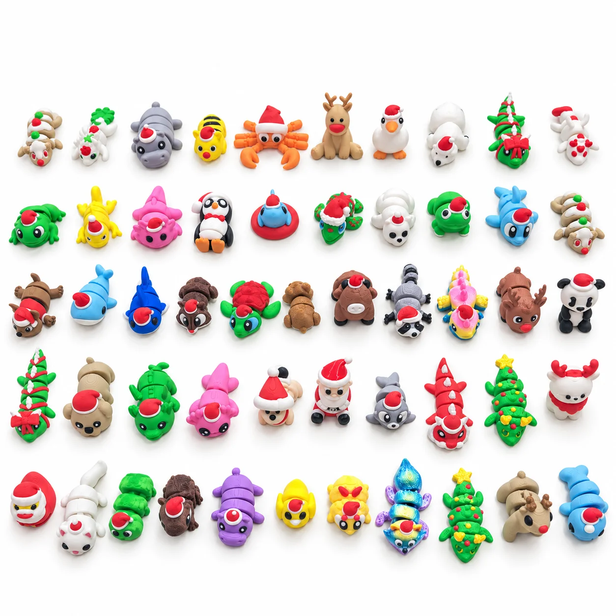 20/30/50Pcs 3D Printed Christmas Hat Animal Model Joint Movable Cartoon Figurine Ornament Sets Home Office Desktop Decoration photo 1