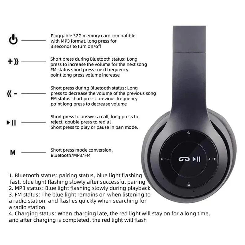 Stereo P47 Headset 5.0 Bluetooth Headset Folding Series Wireless Sports Game Headset for iPhone XiaoMi photo 5