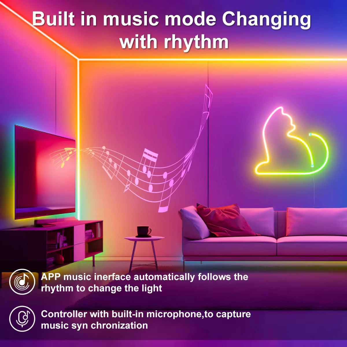 RGB Flexible LED Strip Lights USB Neon Rope Lights Remote App Control Music Sync Color Change Gaming Room Party Decor DIY Design photo 5
