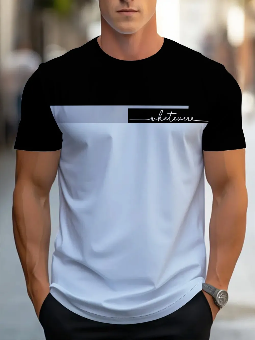 European and American Men's Summer Personalized Striped Letter Print Soft and Breathable Round Neck T-Shirt Outdoor Casual Top photo 7